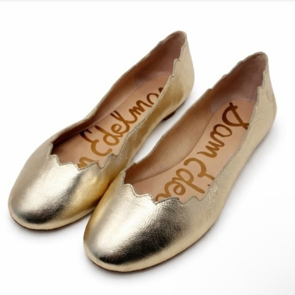 Sam Edelman Gold Metallic Scalloped Ballet Flats Size 11 Quiet Luxury